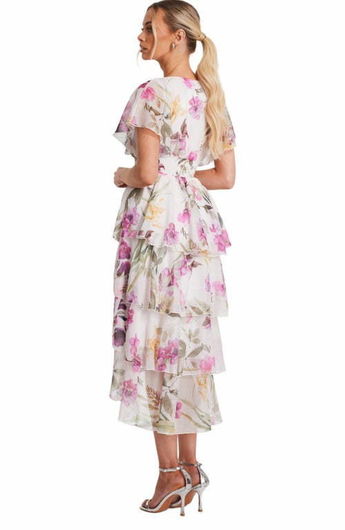 Quiz Floral Chiffon Tiered Maxi Dress In White