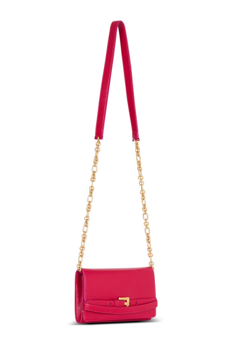 Shuffle calfskin wallet with chain, Alternate, color, dark pink