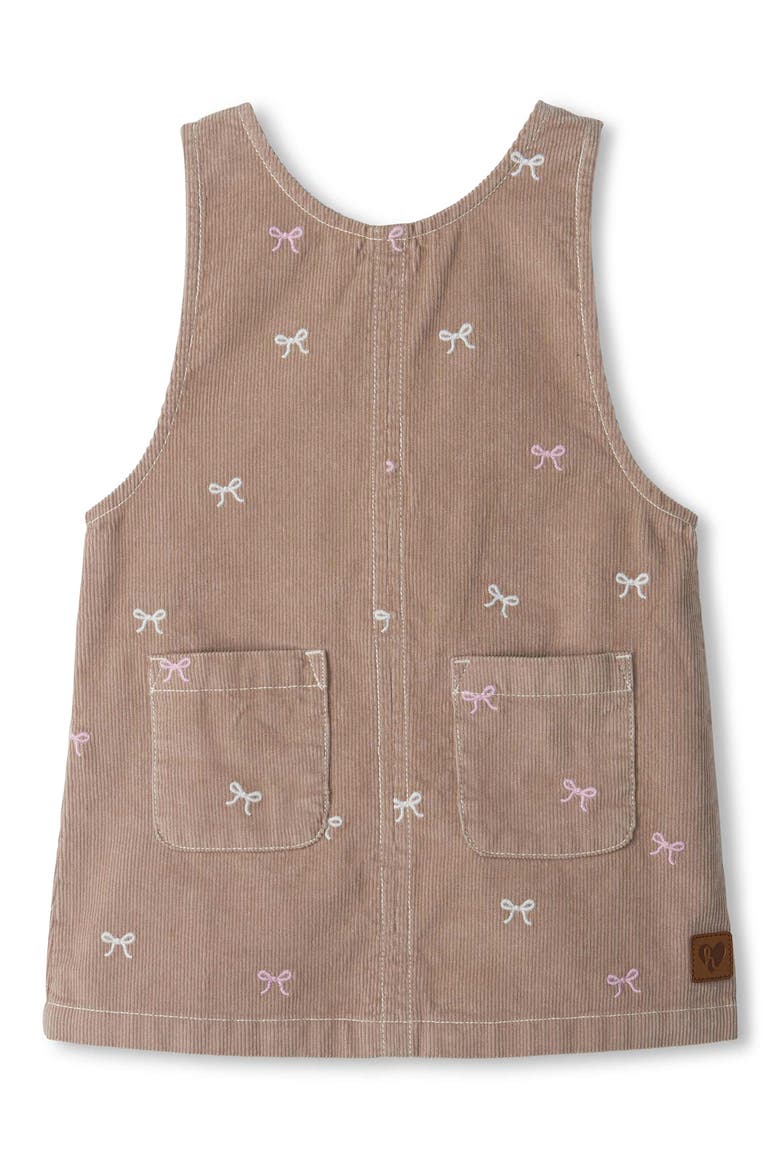 Bow Embroidered Corduroy Pinafore Dress, Main, color, BROWN