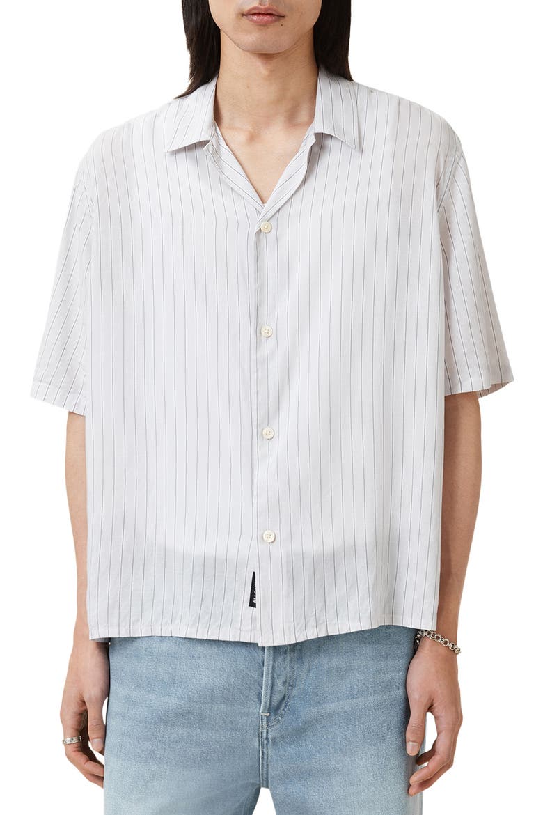 Arran Stripe Short Sleeve Button-Up Shirt, Main, color, WHITE/ CHARCOAL