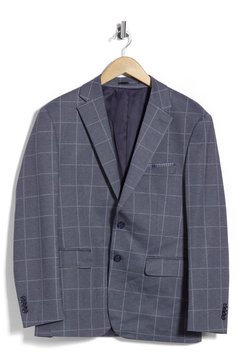 Windowpane Check Stretch Knit Sport Coat, Main, color, NAVY