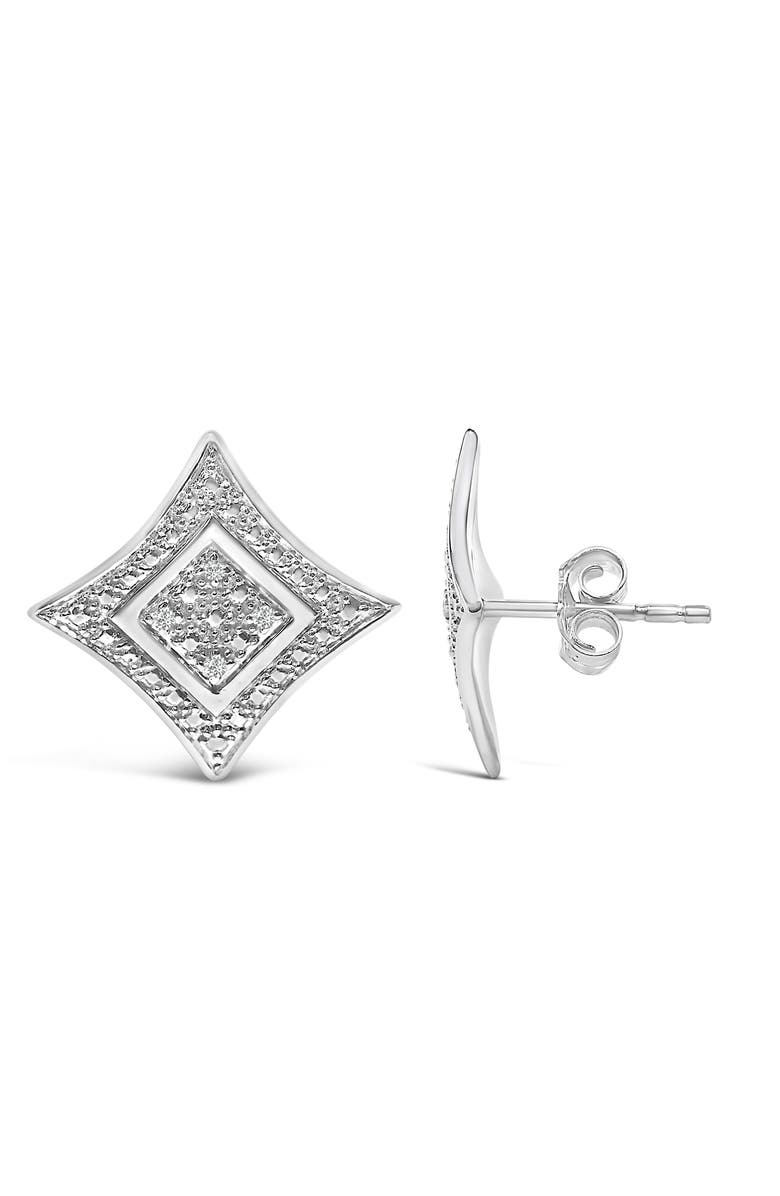 Haus of Brilliance Silver Diamond Accent 4-Stone Four Pointed Star Shaped Halo-Style Stud Earrings, Alternate, color, White