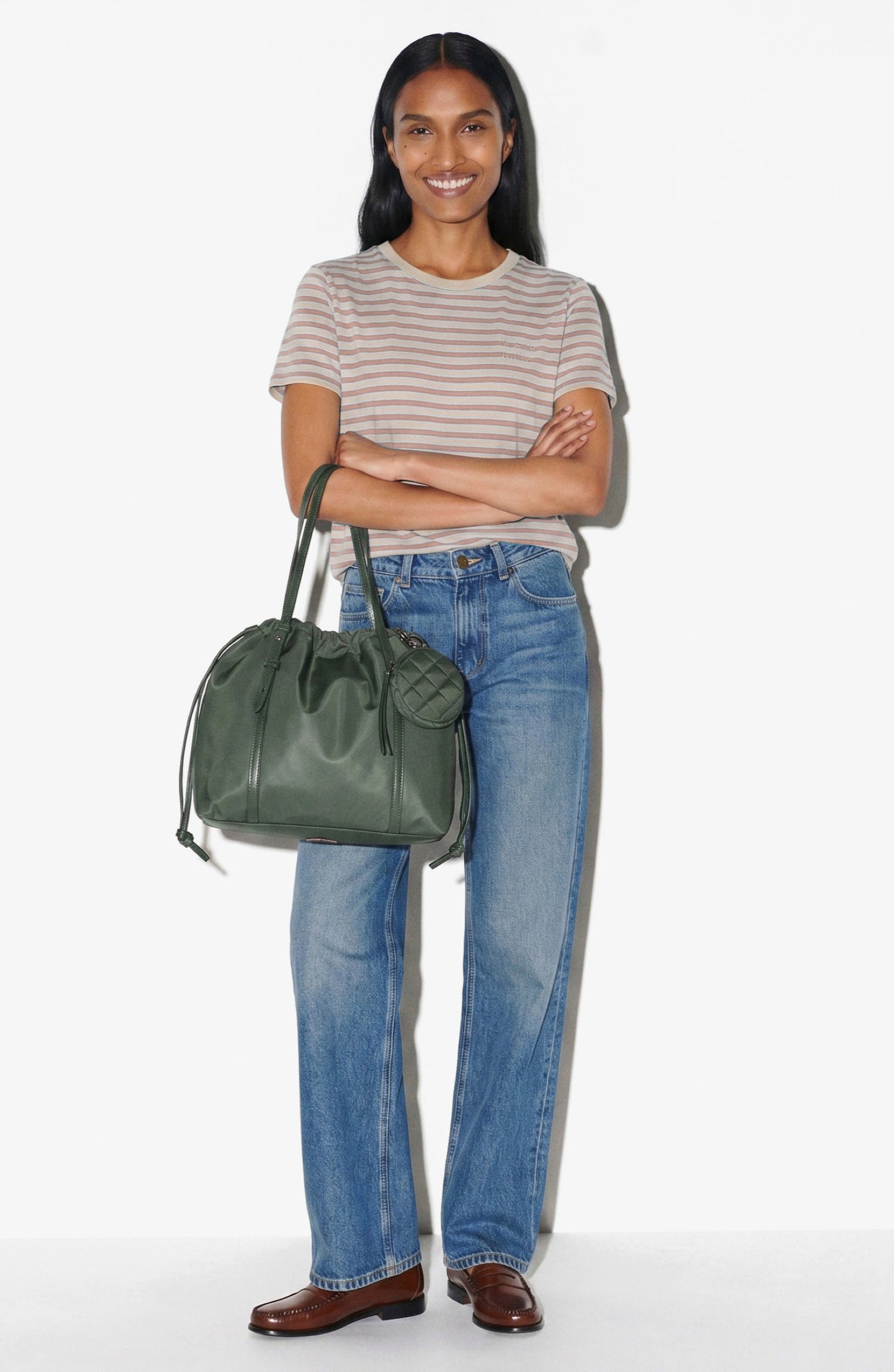 Small Waverly Leather Trim Nylon Tote, Alternate, color, JUNIPER