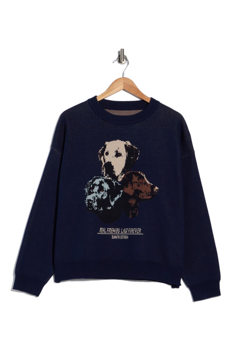 Forever Intarsia Cotton Sweater, Alternate, color, NAVY