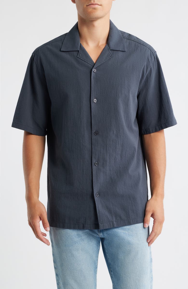 Brooklyn Industries Short Sleeve Cotton Button-Up Shirt, Main, color, India Ink