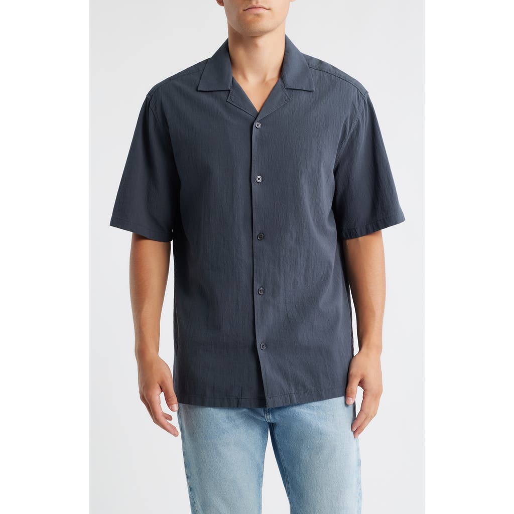 Brooklyn Industries Short Sleeve Cotton Button-up Shirt In Blue