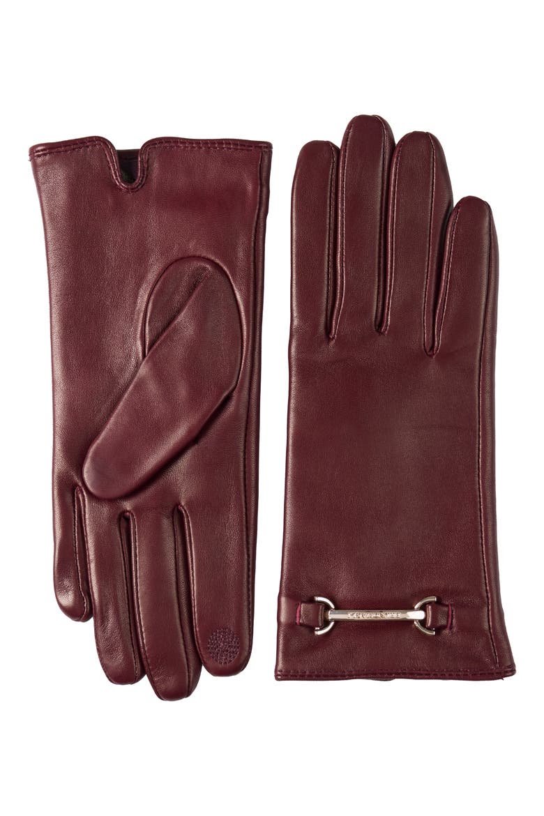 Logo Buckle Leather Gloves, Main, color, BORDEAUX