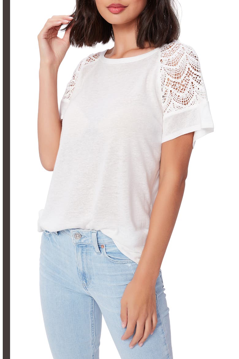 Finley Crochet Lace Sleeve Top, Alternate, color, IVORY