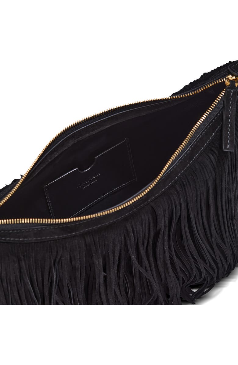 Balmain Ebene Suede Hobo Bag with Fringes, Alternate, color, Black