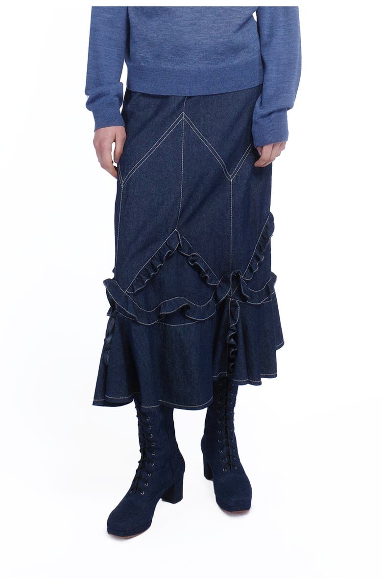 Anna Sui Denim Ruffle Maxi Skirt, Main, color, Denim