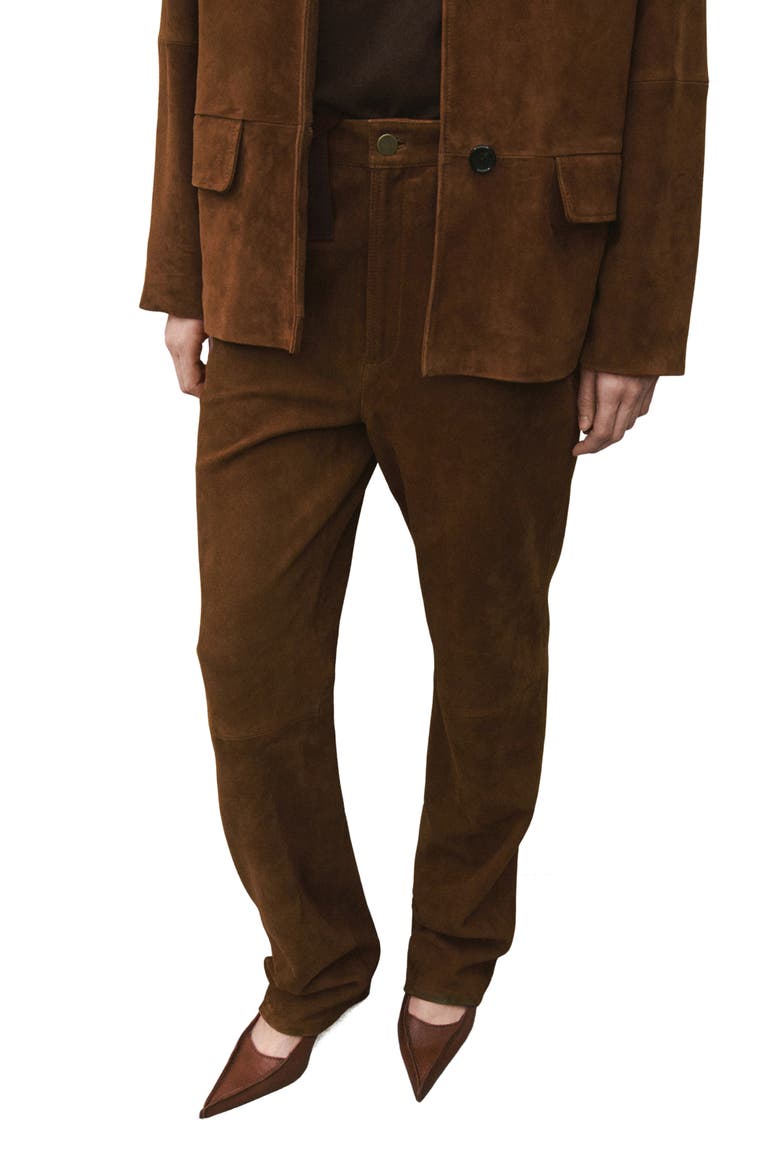 Straight Leg Suede Pants, Main, color, TOBACCO BROWN