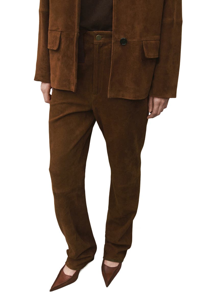 MANGO Straight Leg Suede Pants, Main, color, Tobacco Brown