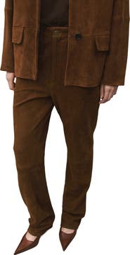 MANGO Straight Leg Suede Pants