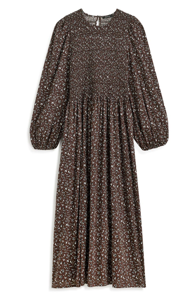 Selena Long Sleeve Smock Bodice Cotton Blend Midi Dress