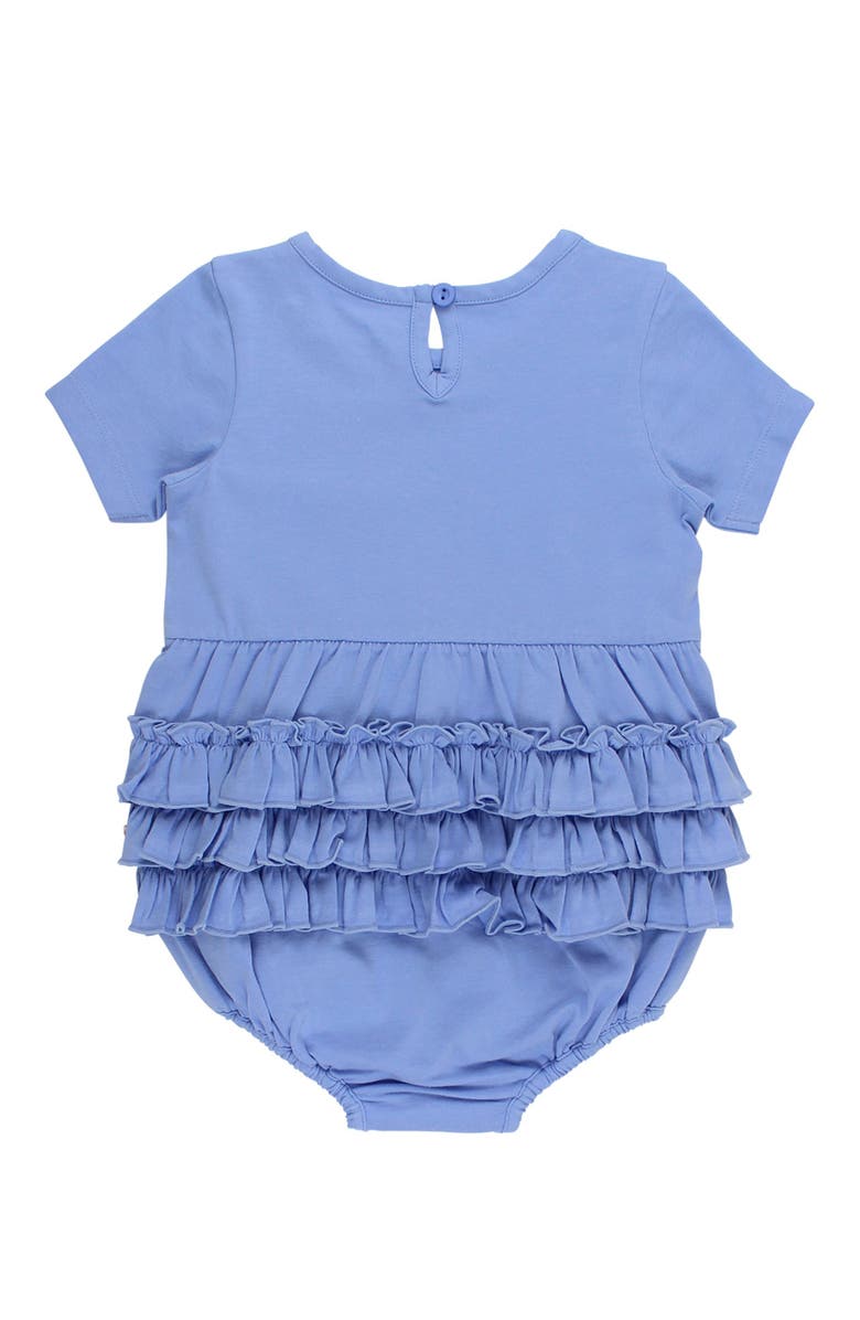 RuffleButts Knit Short Sleeve Bow Bubble Romper, Alternate, color, Periwinkle Blue