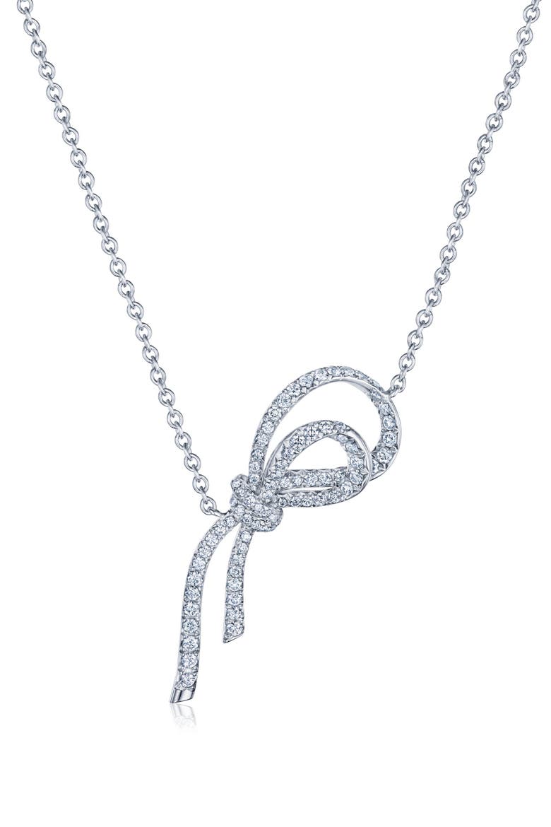 Diamond Ribbon Bow Pendant Necklace, Main, color, PLAT/ WHITE 79BR DIA 0.70 CTS