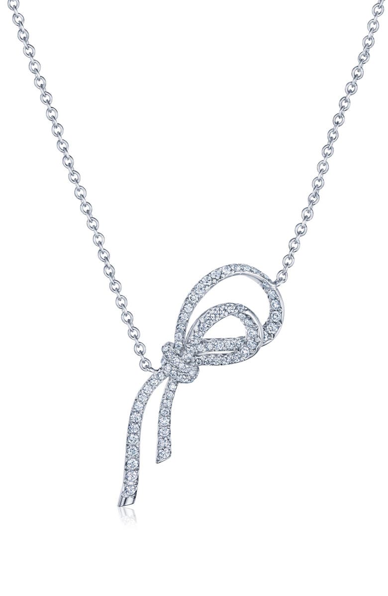 Kwiat Diamond Ribbon Bow Pendant Necklace, Main, color, Plat/ White 79Br Dia 0.70 Cts