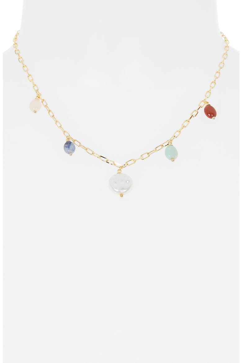 Colored Stone Faux Pearl Charm Necklace, Alternate, color, RAINBOW MULTI- GOLD