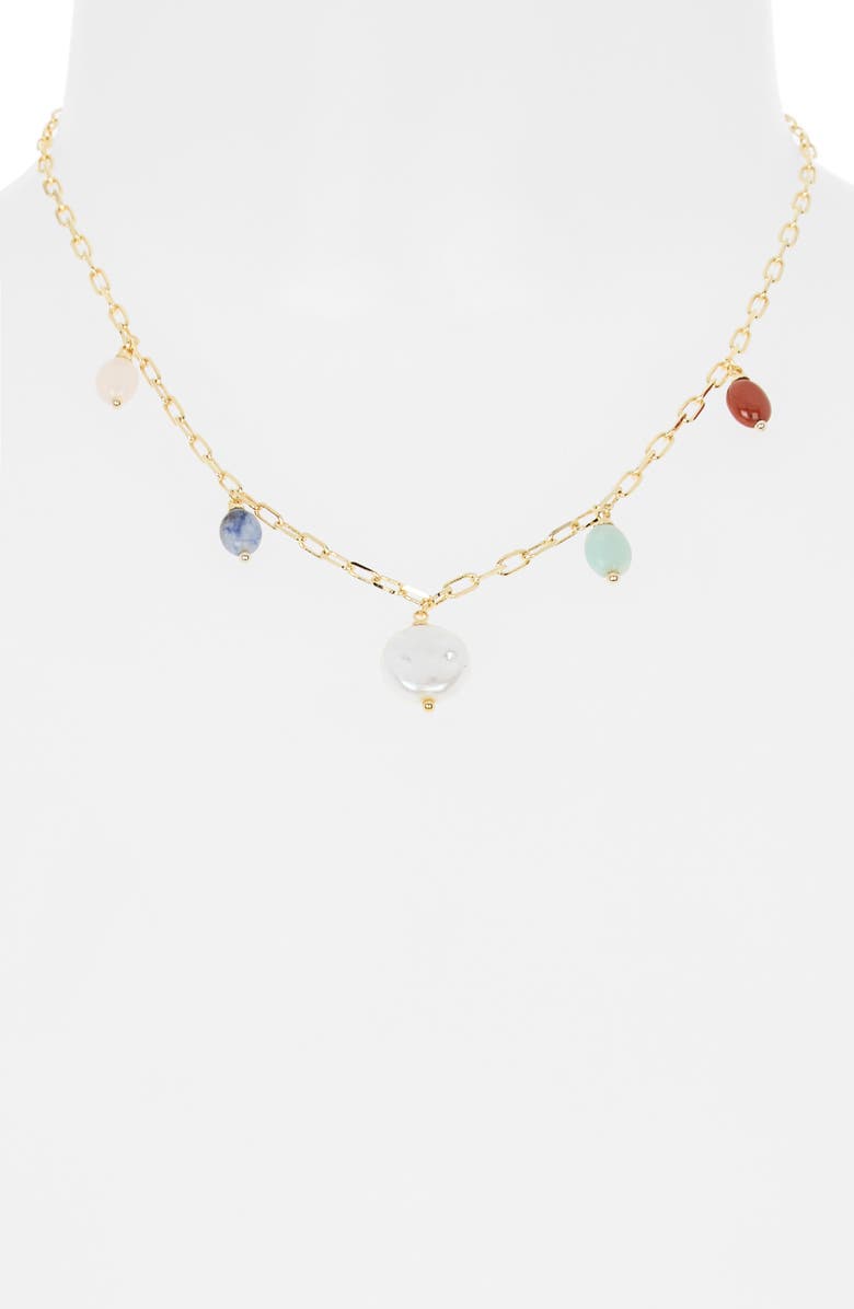 Leith Colored Stone Faux Pearl Charm Necklace, Alternate, color, Rainbow Multi- Gold