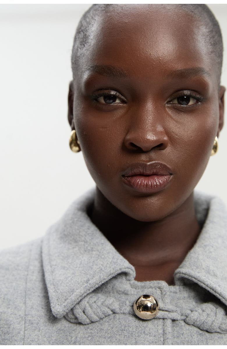 Karen Millen Sculpted Midi Knot-Front Occasion Coat, Alternate, color, Grey Marl