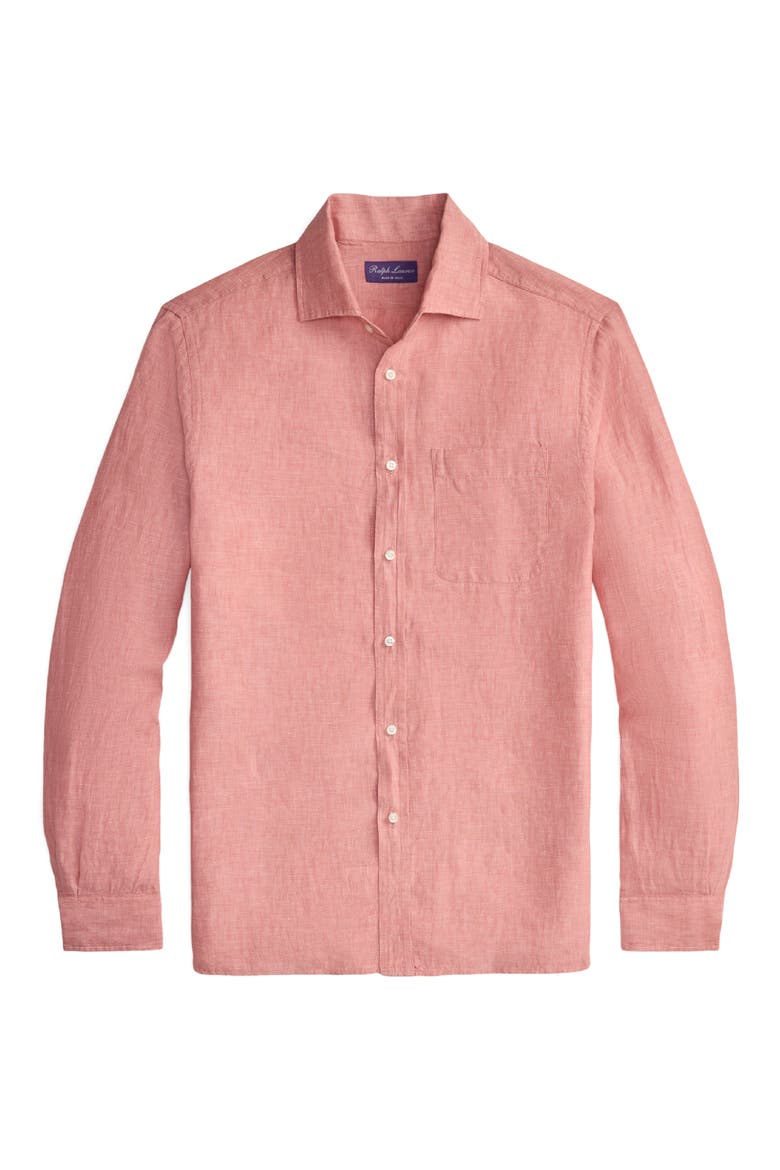 Lightweight Linen Chambray Button-Up Shirt, Alternate, color, RASPBERRY