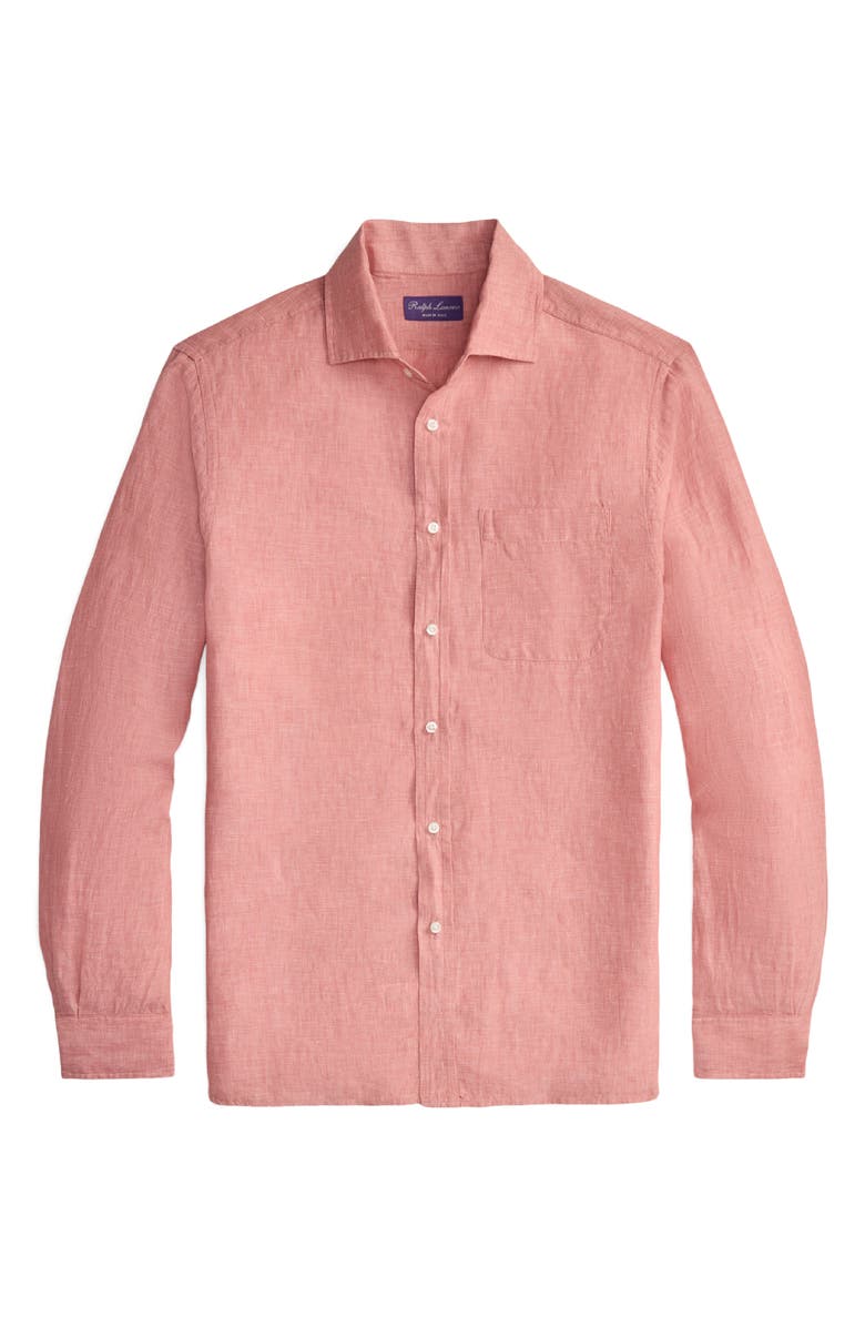 Ralph Lauren Purple Label Lightweight Linen Chambray Button-Up Shirt, Alternate, color, Raspberry