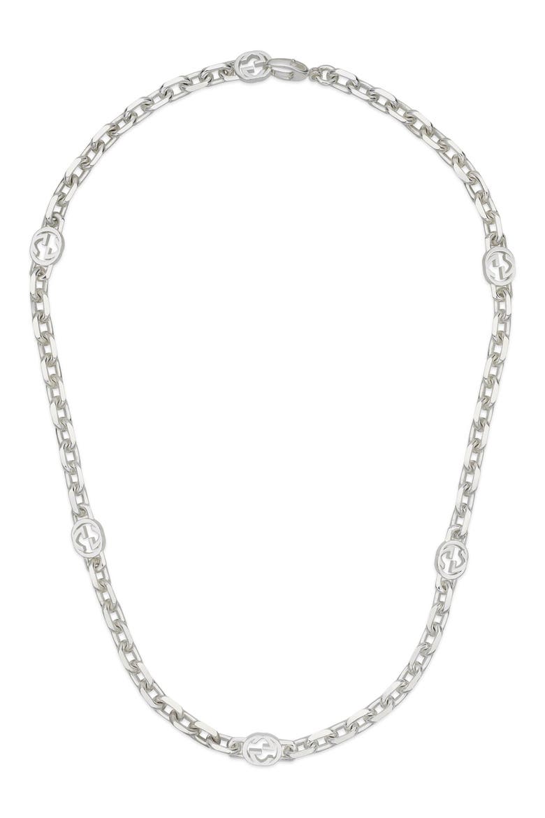 Interlocking G Station Necklace, Main, color, SILVER