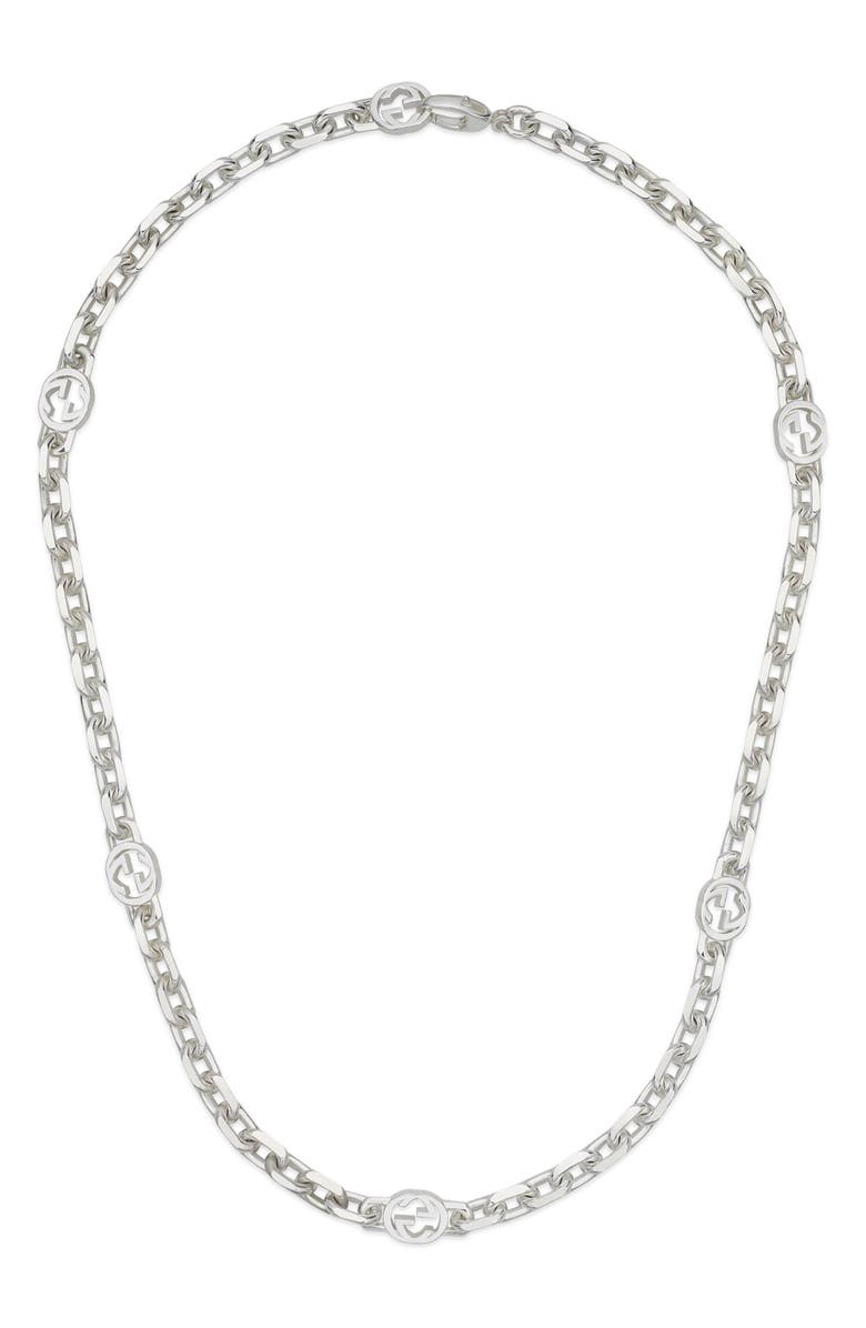 Gucci Interlocking G Station Necklace, Main, color, Silver