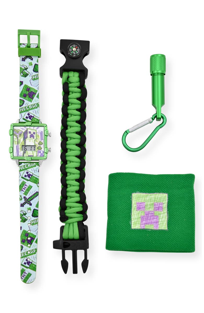 Accutime Kids' Minecraft Digital Square Watch, Paracord Bracelet, Flashlight & Pouch Gift Set, Main, color, 