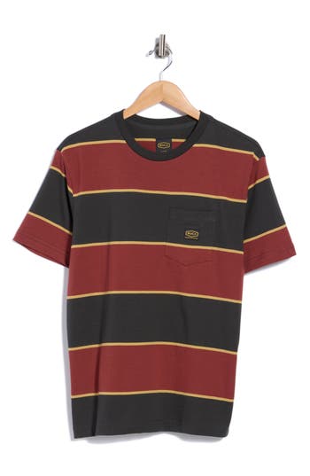 Rvca Dayshift Stripe Cotton Pocket T-shirt In Pirate Black
