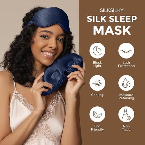 Silksilky 1 Pc 22momme Mulberry Silk 3d Contoured Blackout Eye Mask With Elastic Band In Blue