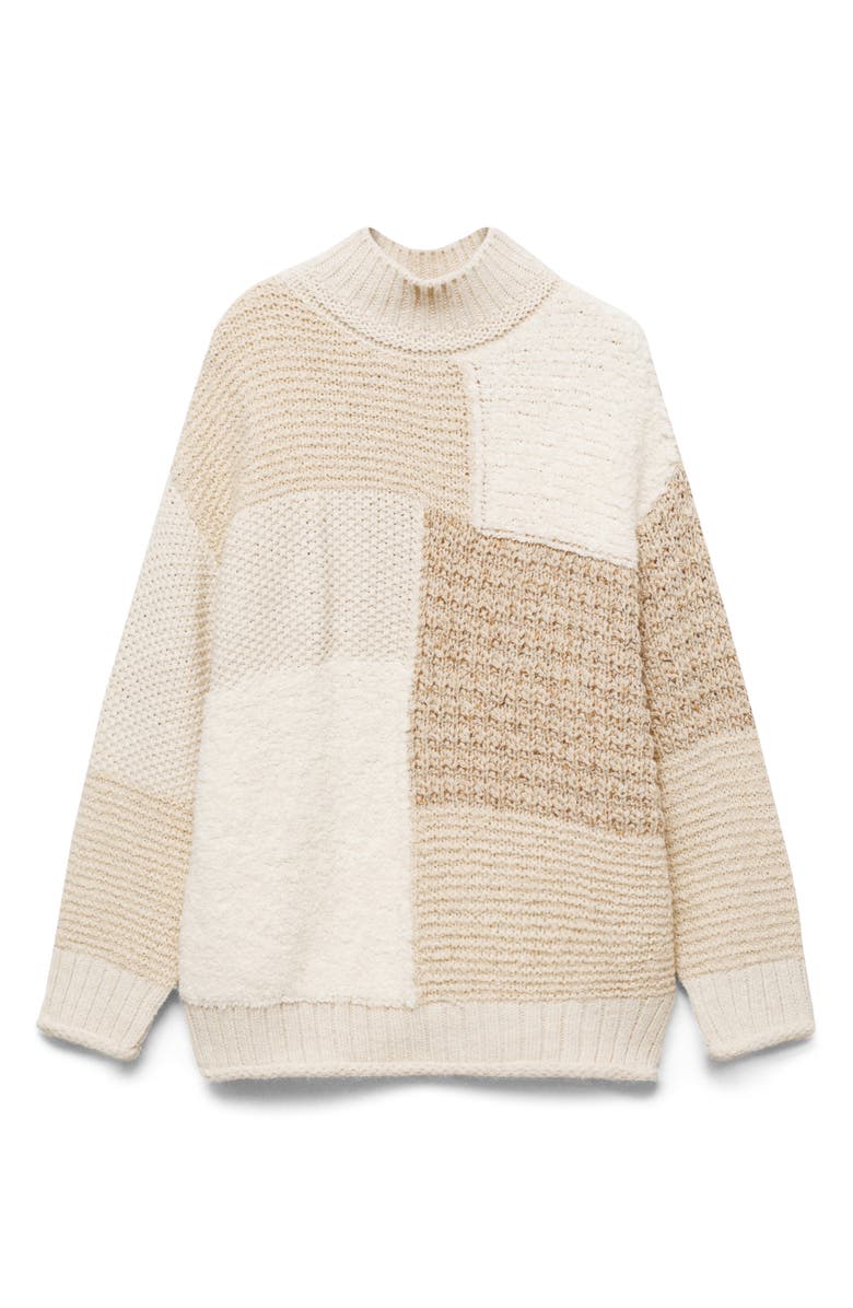 MANGO Patchwork Mock Neck Sweater, Alternate, color, 