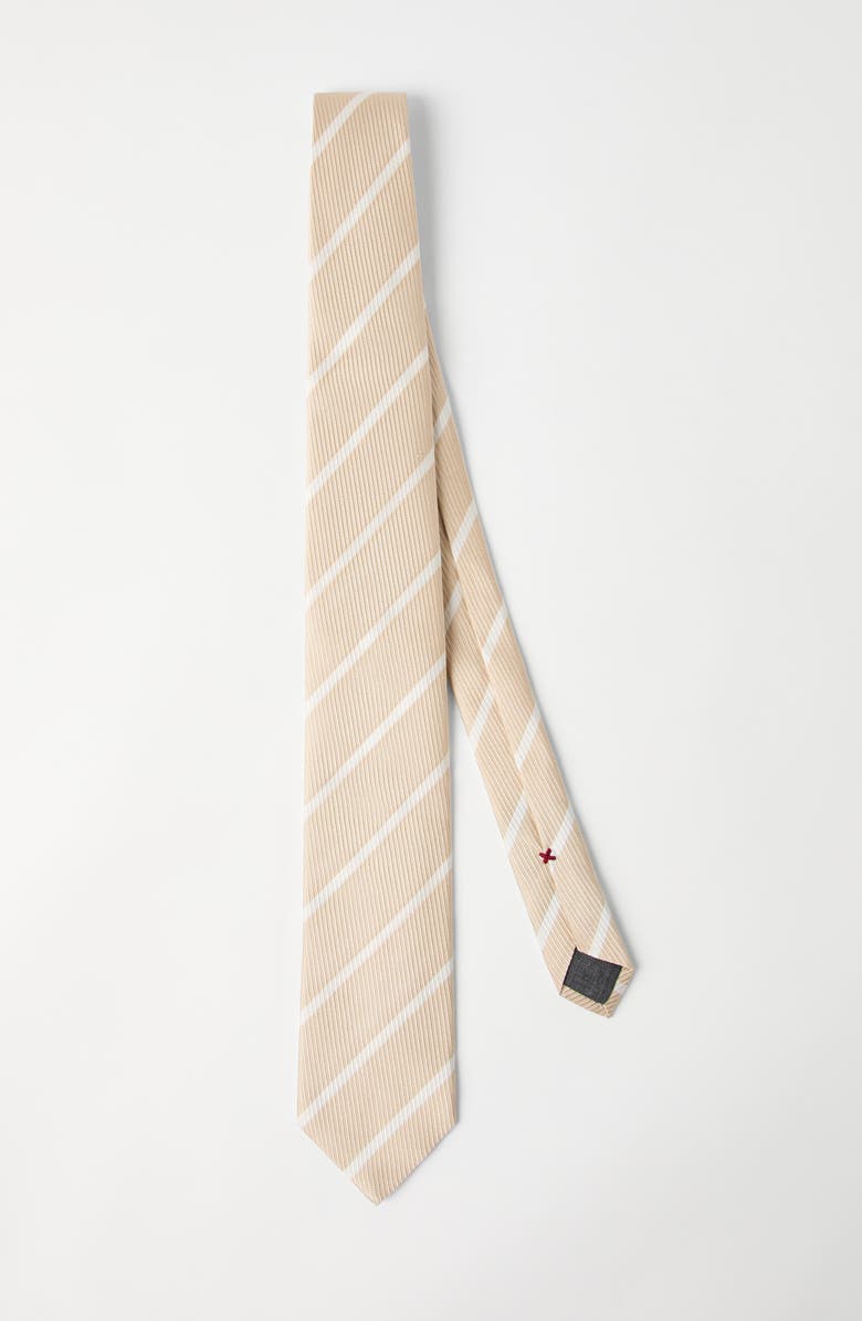 Brunello Cucinelli Striped silk necktie, Alternate, color, Sand