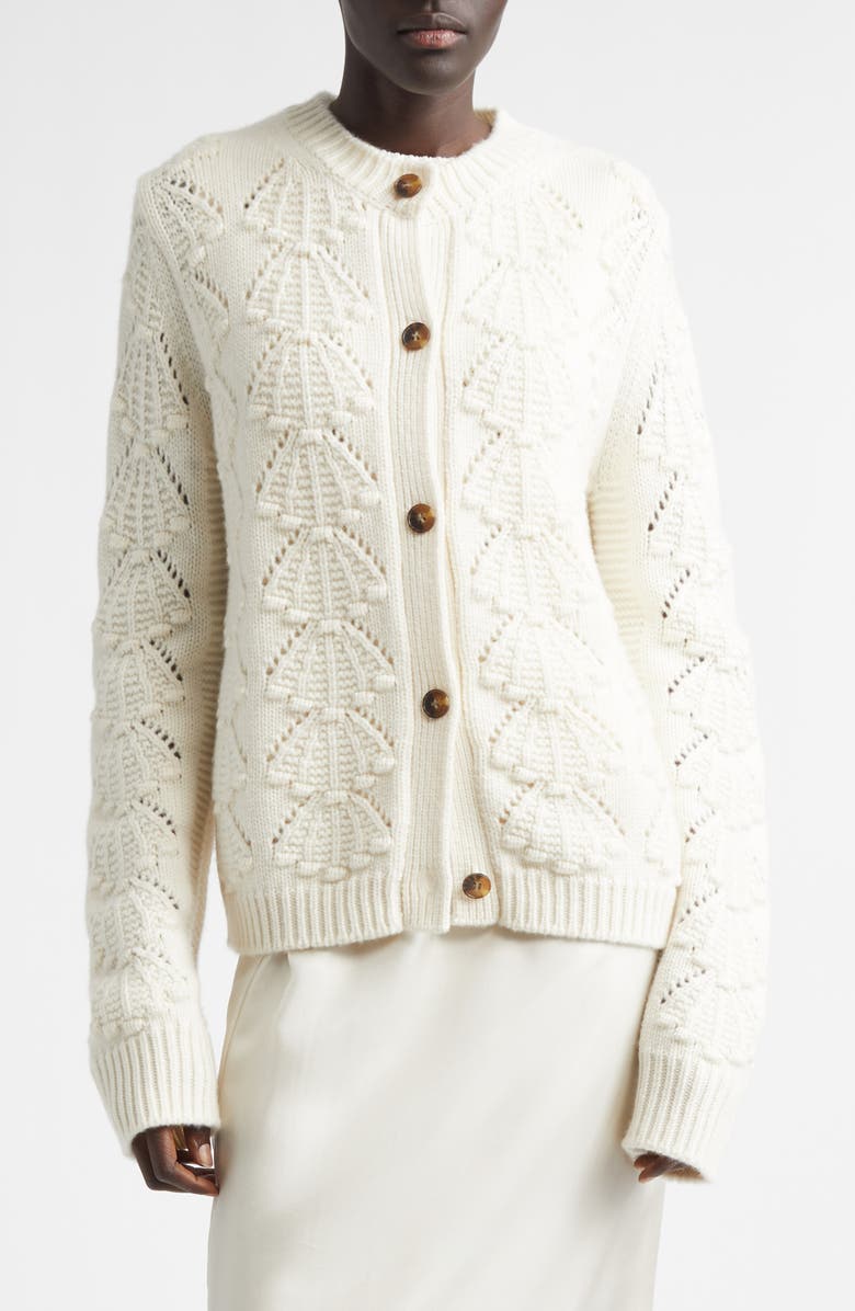 LOULOU DE SAISON Back 3D Shell Knit Cashmere Cardigan, Main, color, Ivory