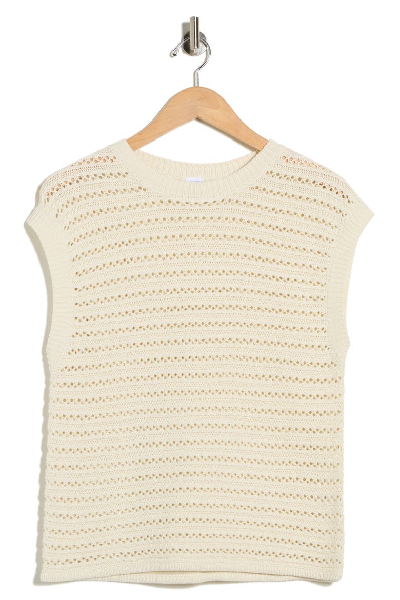 Short Sleeve Pointelle Knit Sweater, Alternate, color, IVORY DOVE