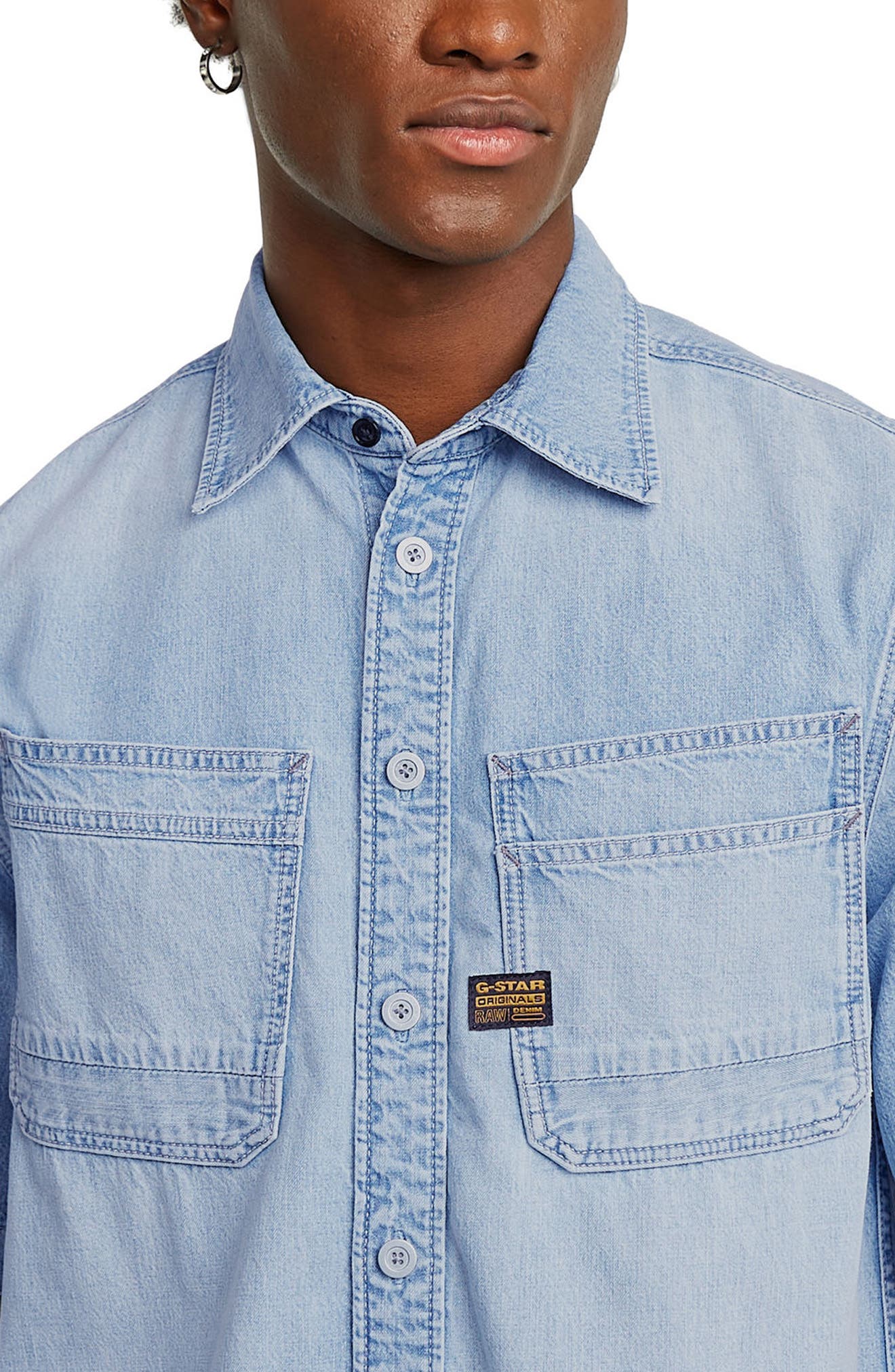 Short Sleeve Denim Button-Up Shirt - image 2