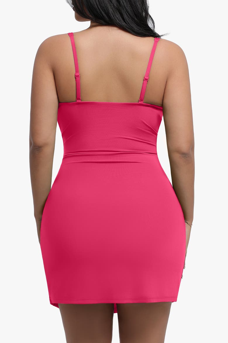 Shapewear Sculpting Side Slit Mini Dress, Alternate, color, Ruby