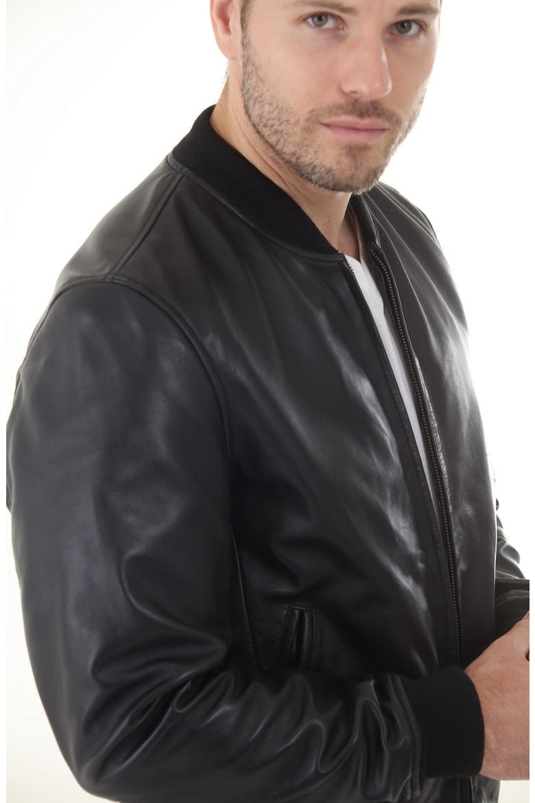 Lambskin Leather Baseball Jacket, Alternate, color, BLACK