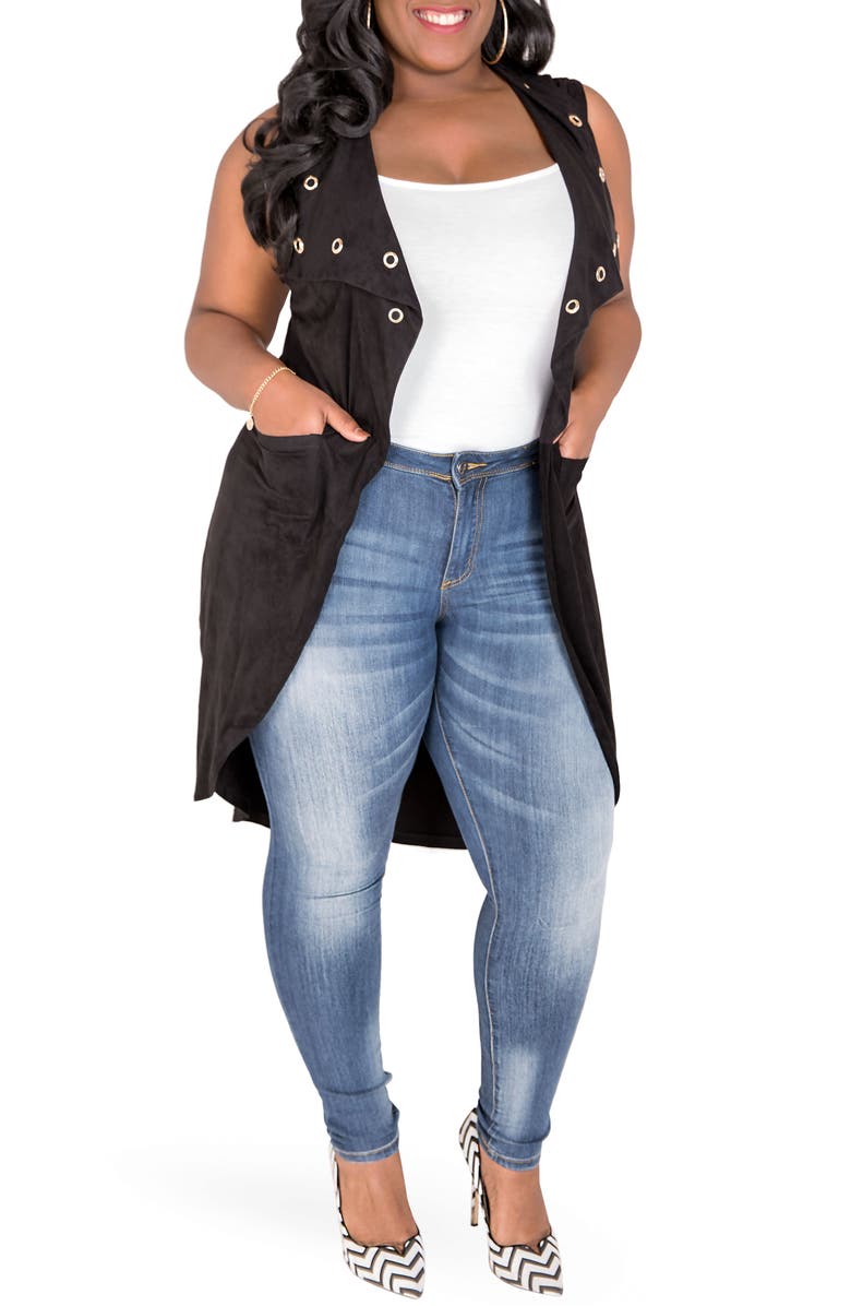 Poetic Justice Kelis Long Faux Suede Vest, Alternate, color,