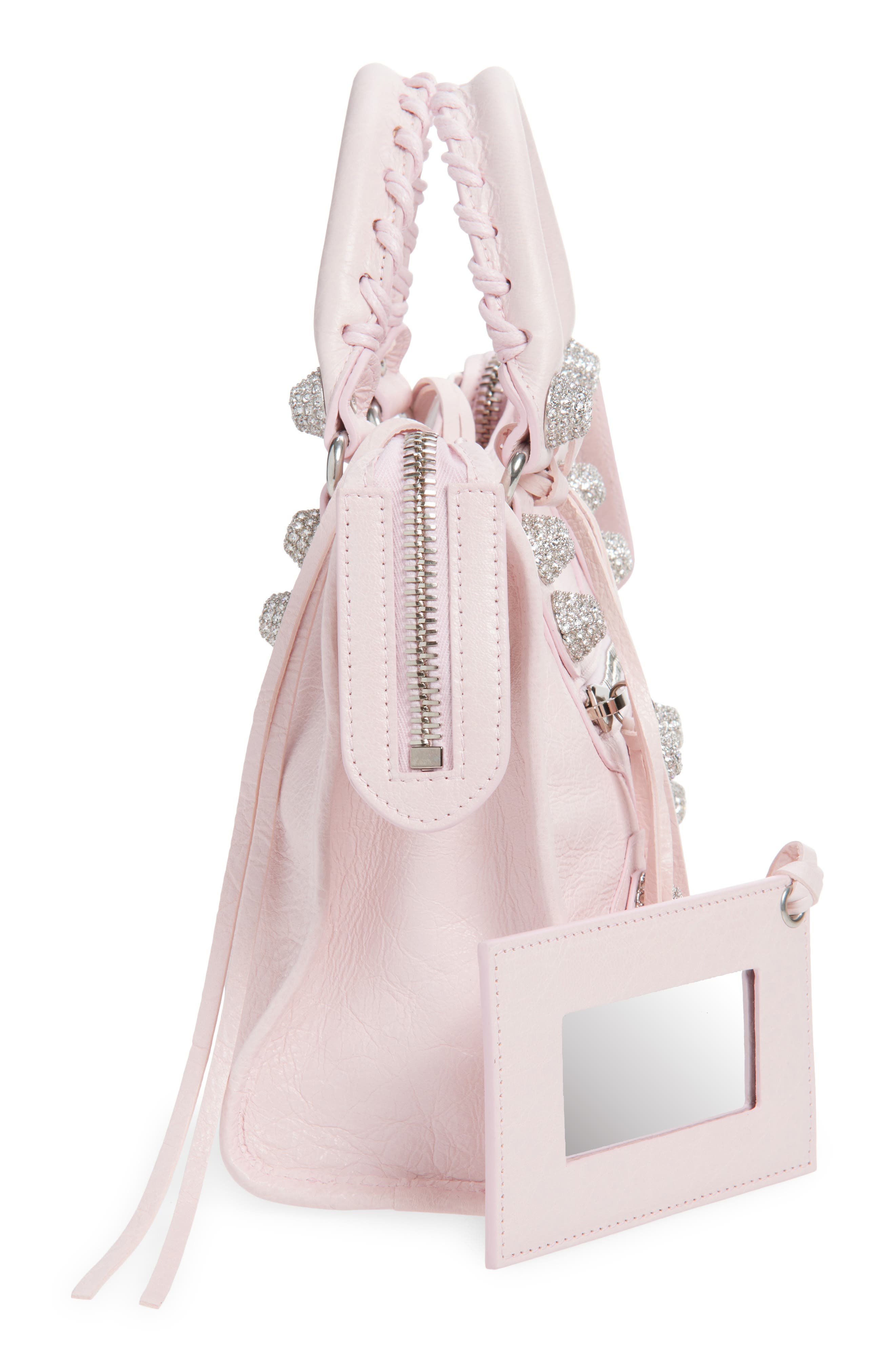 Small Le City Giant Stud Leather Top Handle Bag, Alternate, color, 5723 PETAL PINK