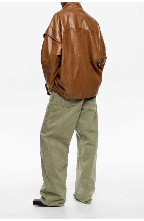 Bimba Y Lola Leather Oversize Jacket In Brown