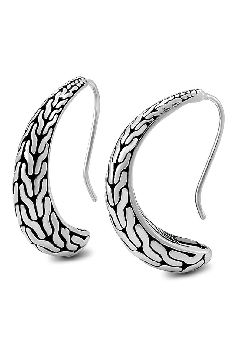 Woven Sterling Silver J-Hoop Earrings, Alternate, color, SILVER