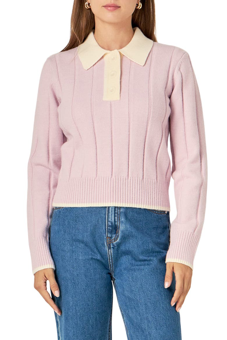 Two-Tone Polo Sweater, Alternate, color, PINK/ OFF WHITE