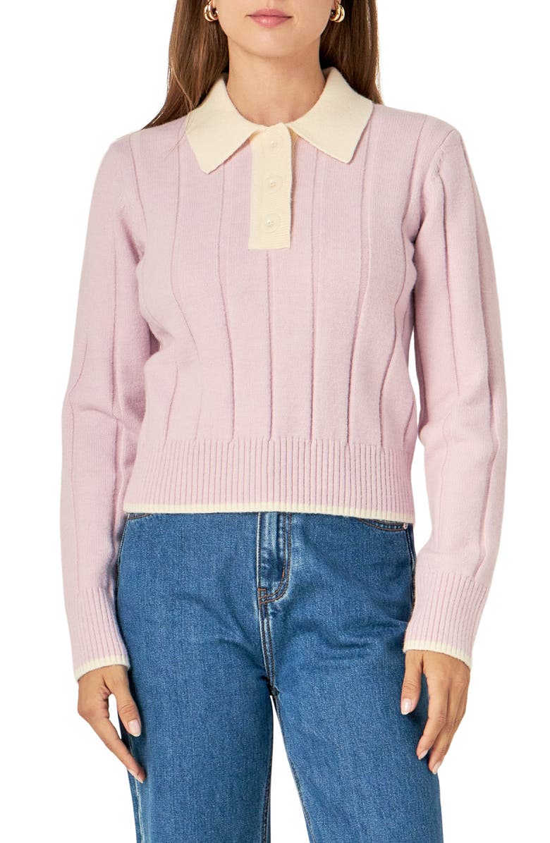 English Factory Two-Tone Polo Sweater, Alternate, color, 