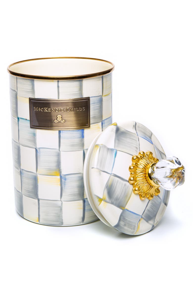 MACKENZIE CHILDS Sterling Check Enamel Set of 3 Canisters with Lids, Alternate, color, Sterling