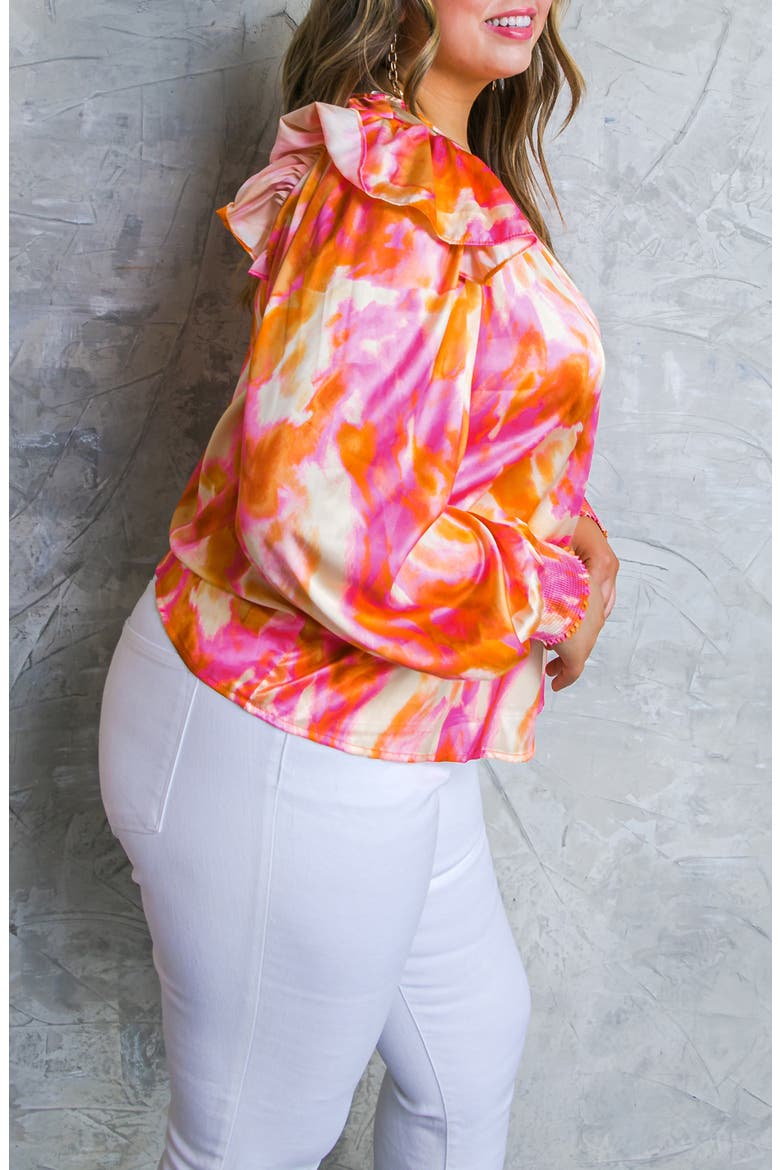 Ruffle Sleeve Satin Top, Alternate, color, PINK BROWN