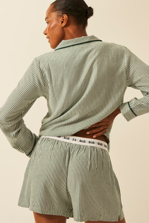 Stripe & Stare Ecovero Pyjama Shorts In Green
