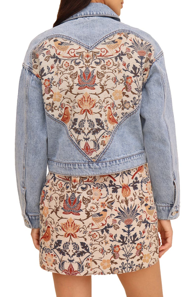 Avec Les Filles Jacquard Heart Inset Denim Trucker Jacket, Alternate, color, 