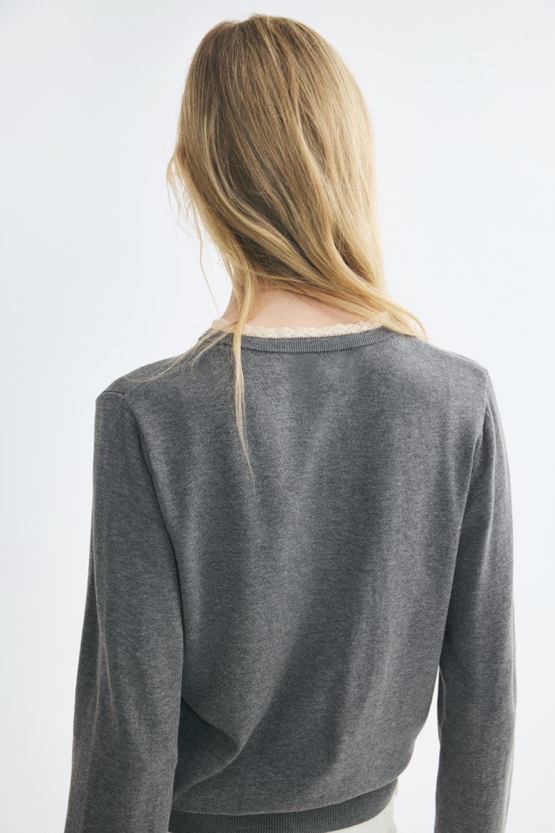 Lace-trimmed Cardigan, Alternate, color, Gray melange/cream
