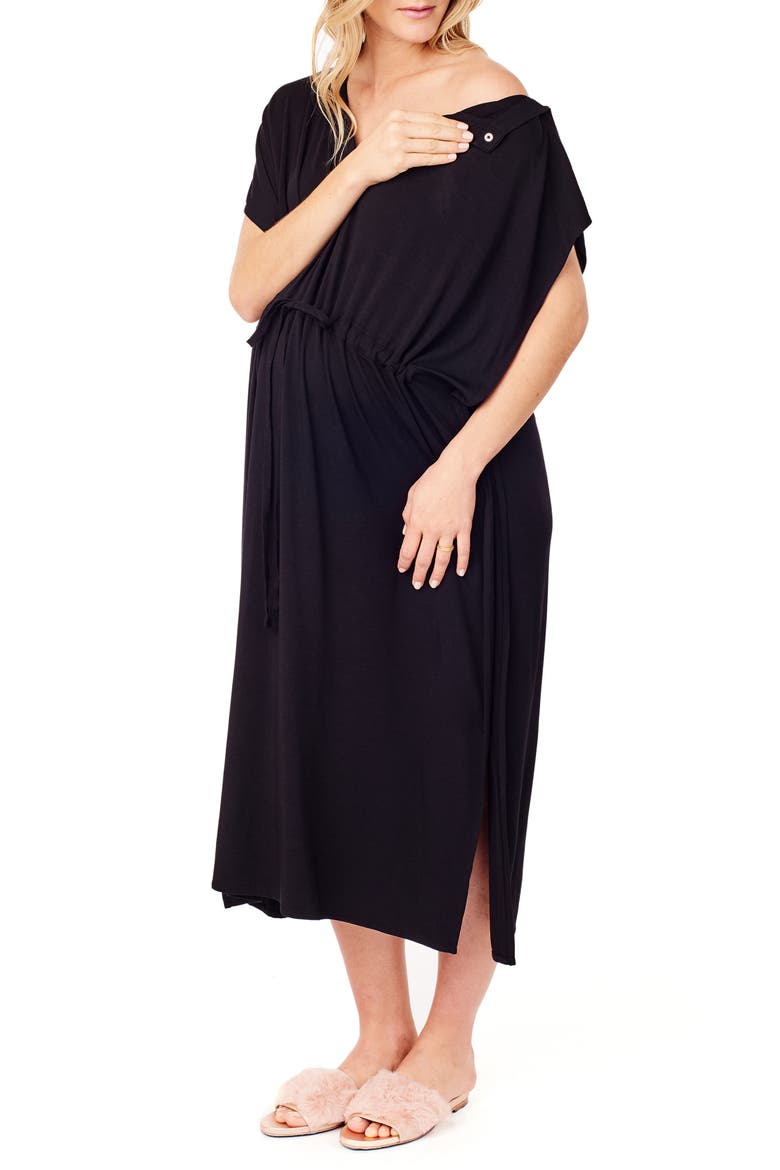 Ingrid & Isabel® x James Fox & Co. Maternity/Nursing Hospital Gown, Alternate, color, JET BLACK
